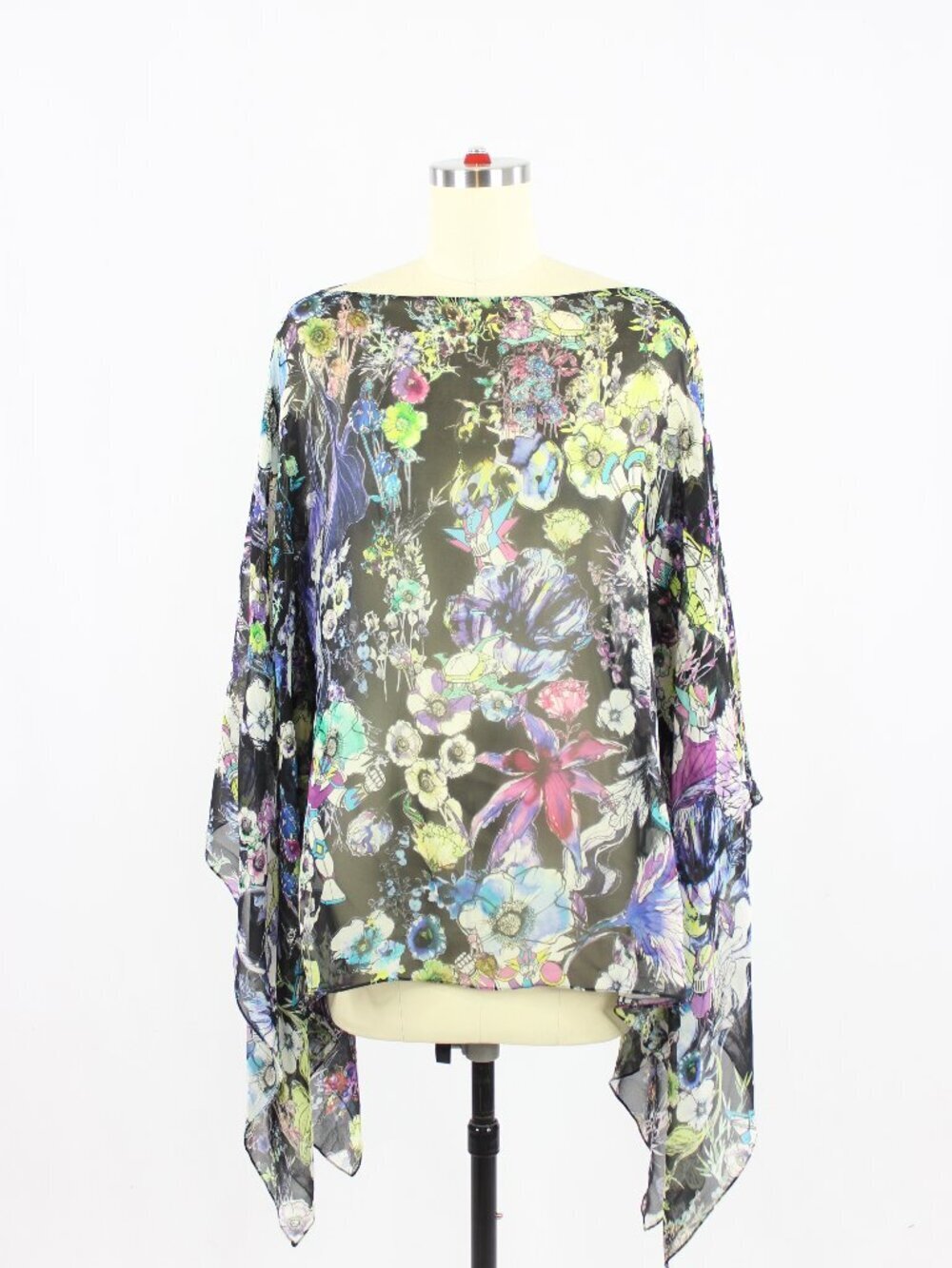 ROBERTO CAVALLI Astro Garden Floral 100% Silk Kaftan Top Blouse, Size 38/XS